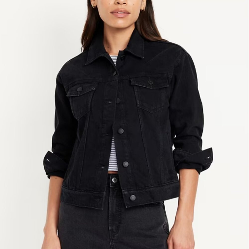 Old Navy Classic Fit Black Denim Jacket, Women's Size Medium